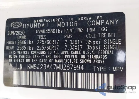 2021 Hyundai Tucson Se из США, поврежденный, VIN KM8J23A47MU287994